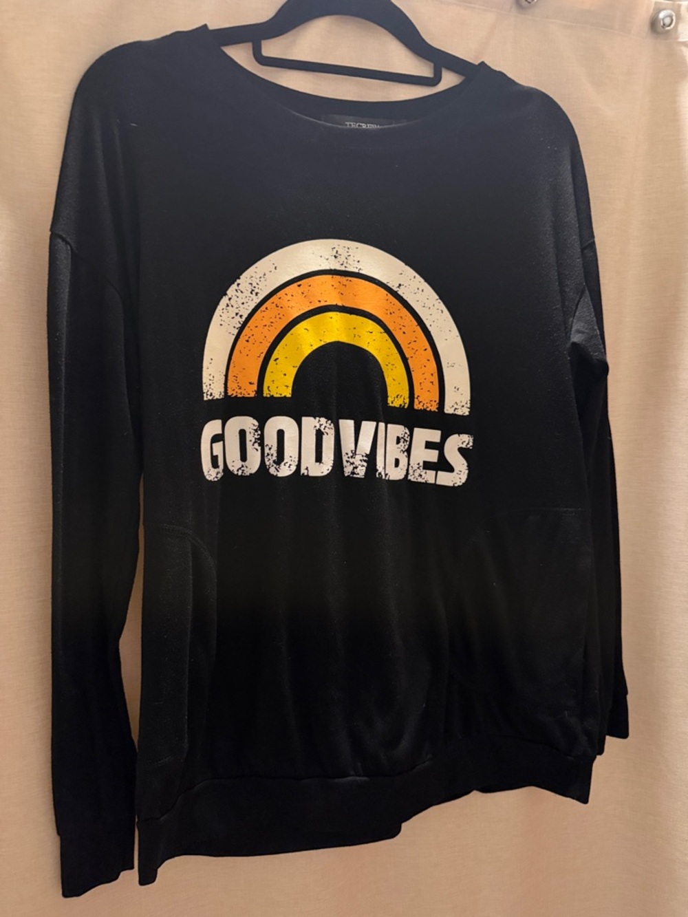 Good Vibes Black Long Sleeve Tee with Retro Rainbow Graphic